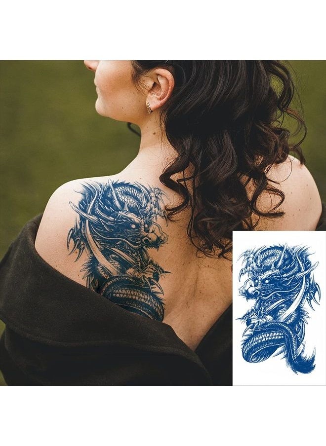 Oottati 6 Sheets Semi Permanent Fake Waterproof Temporary Tattoo Stickers Long Lasts 1-2 Weeks, Animal Set Peacock Lion Koi Carp Tiger Owl Dragon Deep Blue, Realistic Appearance Natural Fading  - Image 2
