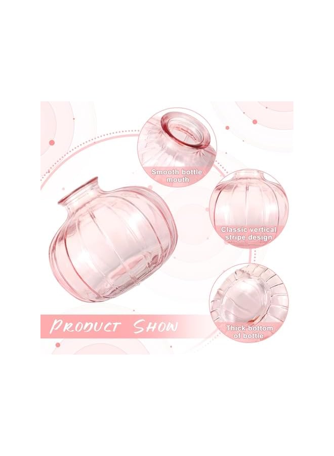 Green Tiger Small Glass Vase Set of 3, Pink Vases for Centerpieces, Small Pumpkin Glass Vases, Mini Vintage Vertical Stripes Pink Bud Vases, Antique Vases Apothecary Jars for Flowers Wedding Party, Home Decor - Image 4