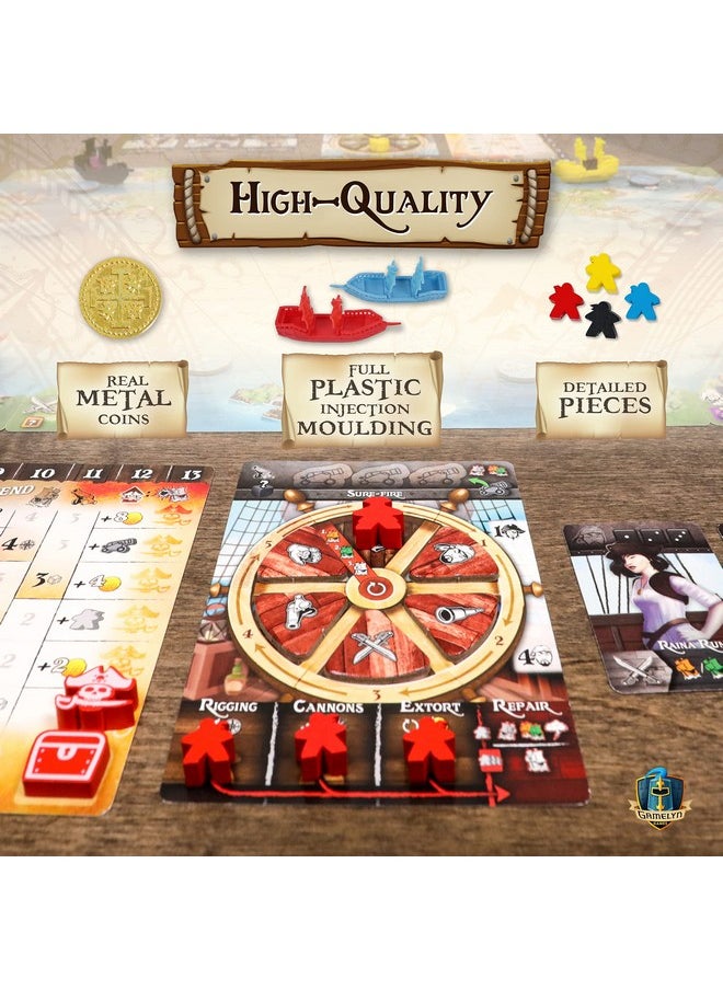 Gamelyn Games - Gamelyn Tiny Epic Pirate Board Game - Notorious Pirate Ship Board Games, Strategic Board Games For Adults, With Rulebook, 210 Game Pieces, And 7 Ships, Blue - Image 1