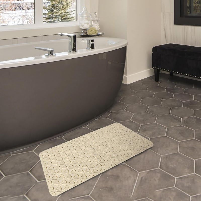 BIRZAR حصيرة استحمام BIRZAR مع أكواب شفط وفتحات تصريف غير قابلة للانزلاق مصنوعة من البلاستيك PVC مطاطية أفضل حصائر للاستحمام للحمامات المشي بيج - Image 2