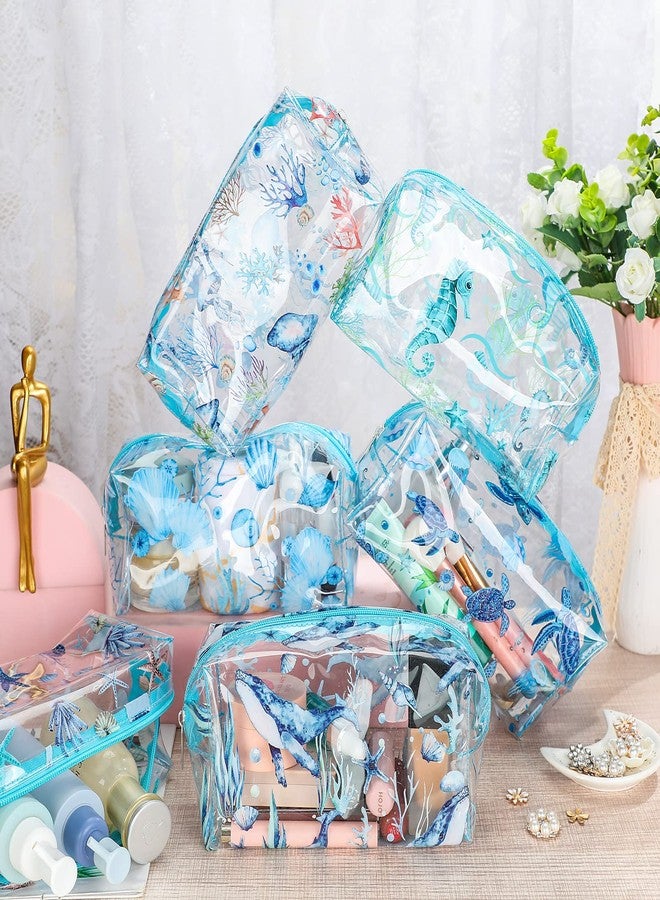 Kacctyen 6 Pcs Clear Makeup Bag Waterproof travel Cosmetic Thickened PVC Toiletry Beach Theme with Whale Starfish Turtle Ocean Sea Animals Print Beauty Cosmetic Makeup Bag Gifts - Image 5