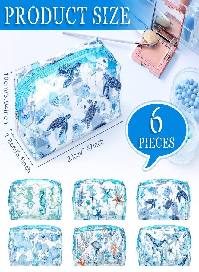 Kacctyen 6 Pcs Clear Makeup Bag Waterproof travel Cosmetic Thickened PVC Toiletry Beach Theme with Whale Starfish Turtle Ocean Sea Animals Print Beauty Cosmetic Makeup Bag Gifts - Image 2