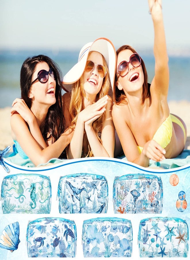 Kacctyen 6 Pcs Clear Makeup Bag Waterproof travel Cosmetic Thickened PVC Toiletry Beach Theme with Whale Starfish Turtle Ocean Sea Animals Print Beauty Cosmetic Makeup Bag Gifts - Image 3