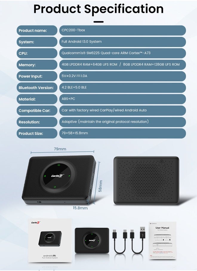 Carlinkit - Android 13 Carplay AIBox SM6125 8+128GB Smart Car Android TVBox Wireless Carplay Android Auto Box 4G LTE GPS Tools FOTA Easy Switch - Image 1