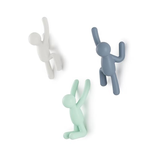 Umbra Buddy Wall Hooks – Decorative Wall Mounted Coat Hooks for Hanging Coats, Scarves, Bags, Purses, Backpacks, Towels and More, Set of 3, Light Multicolored - Image 1