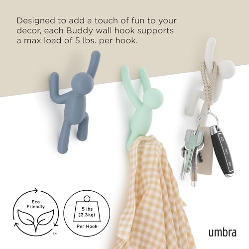 Umbra Buddy Wall Hooks – Decorative Wall Mounted Coat Hooks for Hanging Coats, Scarves, Bags, Purses, Backpacks, Towels and More, Set of 3, Light Multicolored - Image 5