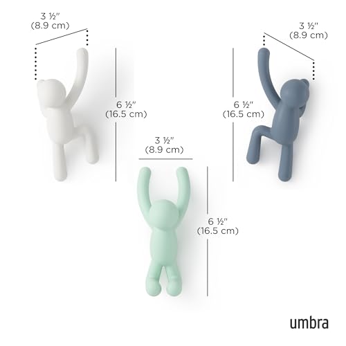 Umbra Buddy Wall Hooks – Decorative Wall Mounted Coat Hooks for Hanging Coats, Scarves, Bags, Purses, Backpacks, Towels and More, Set of 3, Light Multicolored - Image 3