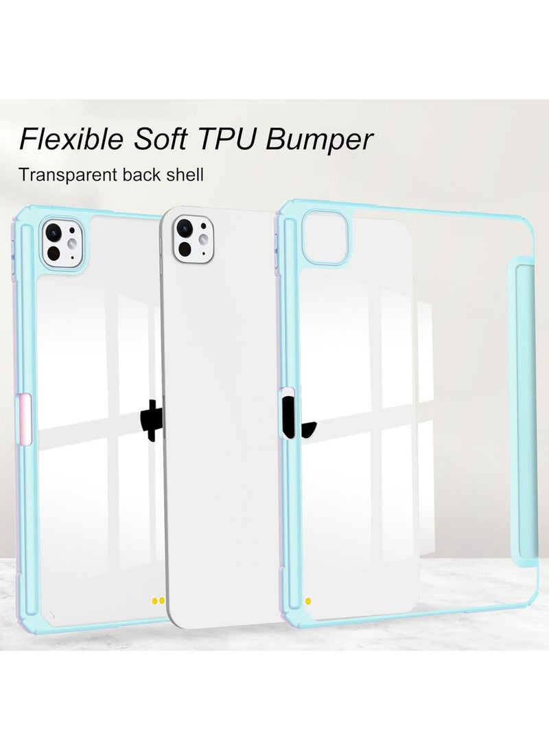 روك بو جراب لجهاز iPad Pro مقاس 13 بوصة M5 2025/ M4 2024، جراب ذكي لجهاز iPad Pro M5 M4 مقاس 13 بوصة، جراب ذكي رفيع مع حامل فوليو مع خاصية السكون/التنشيط التلقائي، مع فتحة قلم رصاص، غطاء خلفي شفاف لجهاز iPad Pro مقاس 13 بوصة أزرق سماوي - Image 4