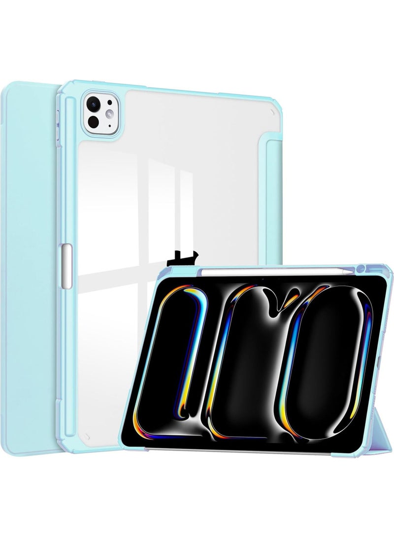 روك بو جراب لجهاز iPad Pro مقاس 13 بوصة M5 2025/ M4 2024، جراب ذكي لجهاز iPad Pro M5 M4 مقاس 13 بوصة، جراب ذكي رفيع مع حامل فوليو مع خاصية السكون/التنشيط التلقائي، مع فتحة قلم رصاص، غطاء خلفي شفاف لجهاز iPad Pro مقاس 13 بوصة أزرق سماوي - Image 1