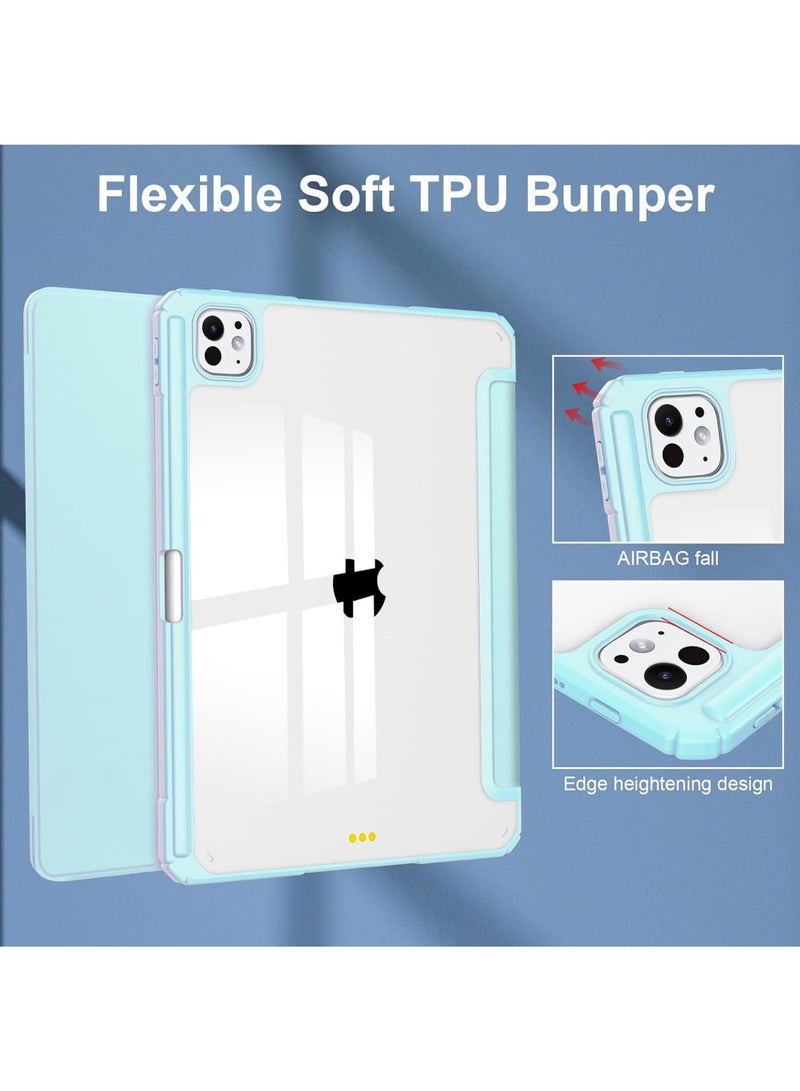 روك بو جراب لجهاز iPad Pro مقاس 13 بوصة M5 2025/ M4 2024، جراب ذكي لجهاز iPad Pro M5 M4 مقاس 13 بوصة، جراب ذكي رفيع مع حامل فوليو مع خاصية السكون/التنشيط التلقائي، مع فتحة قلم رصاص، غطاء خلفي شفاف لجهاز iPad Pro مقاس 13 بوصة أزرق سماوي - Image 3