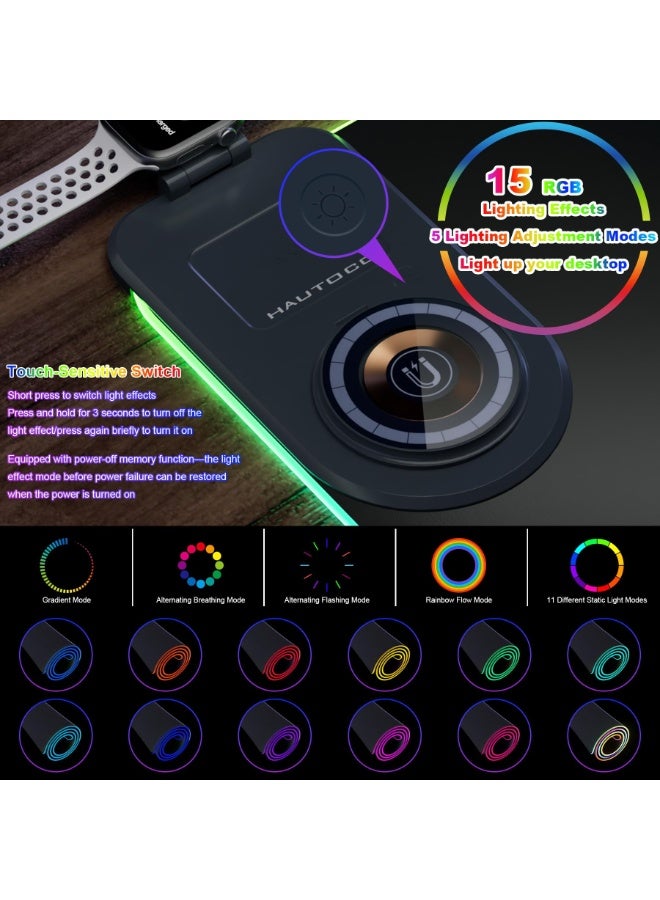 SIGood Wireless Charging Mouse Pad 15W RGB Gaming Mousepad Waterproof Desk Mat with Phone Holder 31.4''x11.8'' Extra Large Desk Pad Non-Slip Base Computer Keyboard Mat for PC Laptop, Black - Image 3
