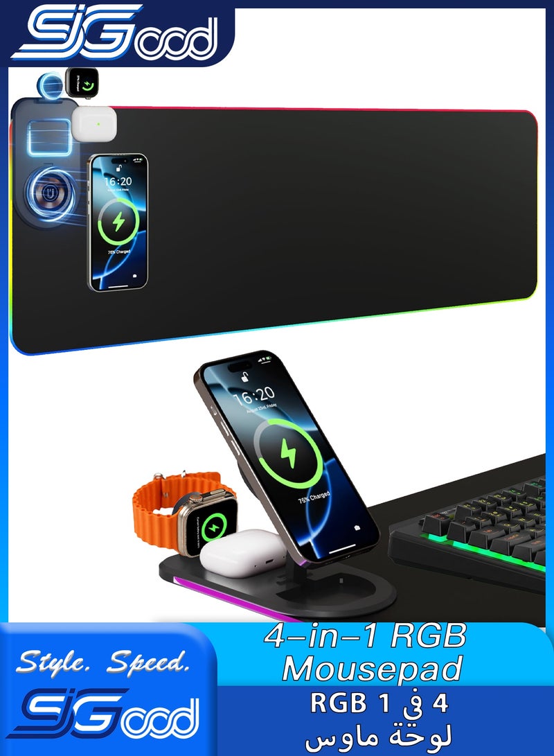 SIGood Wireless Charging Mouse Pad 15W RGB Gaming Mousepad Waterproof Desk Mat with Phone Holder 31.4''x11.8'' Extra Large Desk Pad Non-Slip Base Computer Keyboard Mat for PC Laptop, Black - Image 1