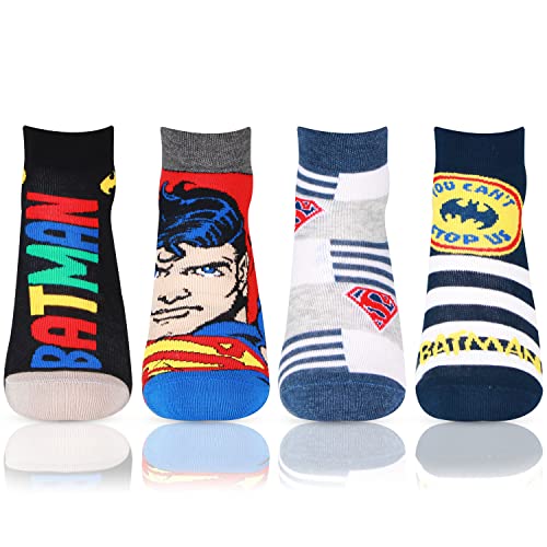 Bonjour Superman Batman Ankle Socks for Kids (9-12 Years) - Pack of 4 - Image 1