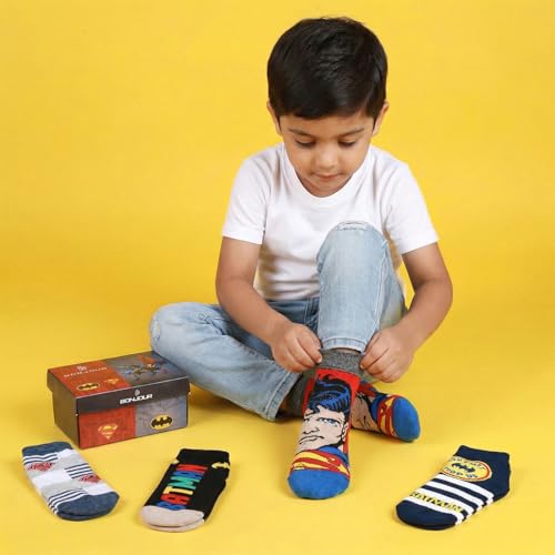 Bonjour Superman Batman Ankle Socks for Kids (9-12 Years) - Pack of 4 - Image 4