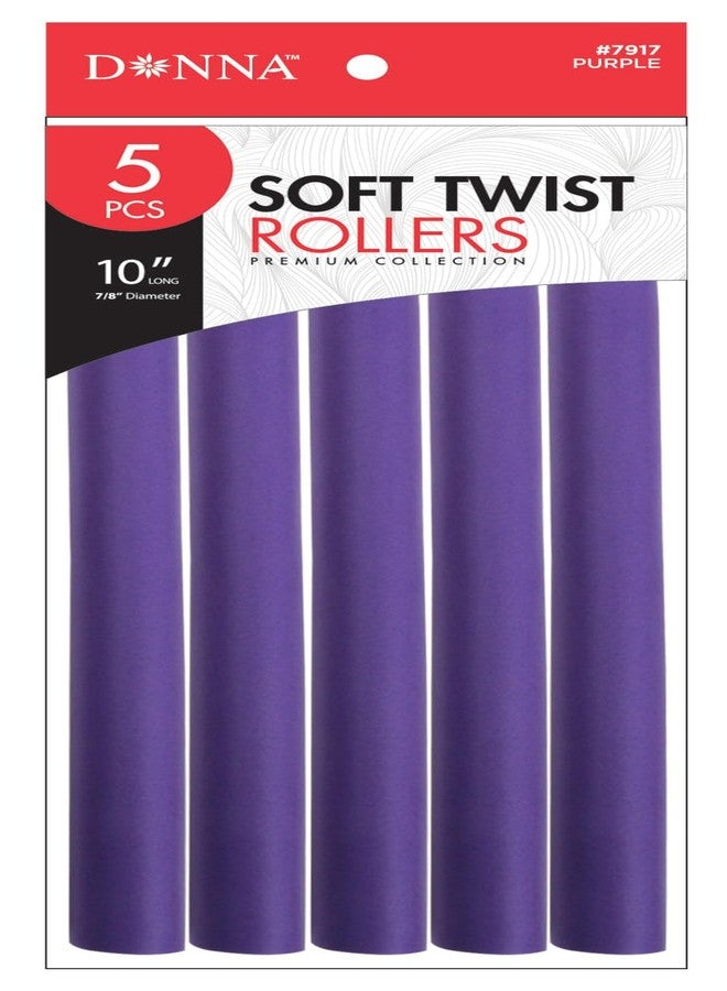 DONNA 10" Soft Twist Foam Hair Rollers Curlers Clips for Hairdressing Styling Heatless Curler 7/8"(D) Purple 5PCS