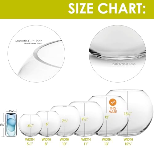 CYS EXCEL Large Glass Bubble Bowl (H-12" W-13", Approx. 5.5 Gal.) Round Bowl Terrarium Globe Flower Vase Centerpiece for Weddings Events Arrangements - Image 3