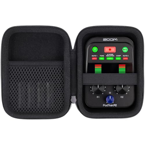 co2CREA Hard Travel Case for Zoom PodTrak P2 Podcast Recorder Shockproof Protective Storage Bag with Hand Strap and Mesh Pocket - Image 1
