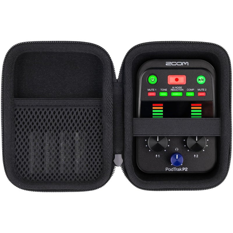 co2CREA Hard Travel Case for Zoom PodTrak P2 Podcast Recorder Shockproof Protective Storage Bag with Hand Strap and Mesh Pocket - Image 2