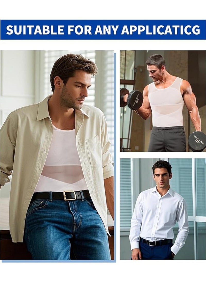 YOUGE 2Pcs Chest Compression Vest Men Body Shaper Sleeveless Posture Corrector Slimming Waist Control Tummy Trimmer Mesh Tops Compression Shirt for Men Slimming Undershirt Body Shaper Tank top Shapewear Vest(L)  - Image 5