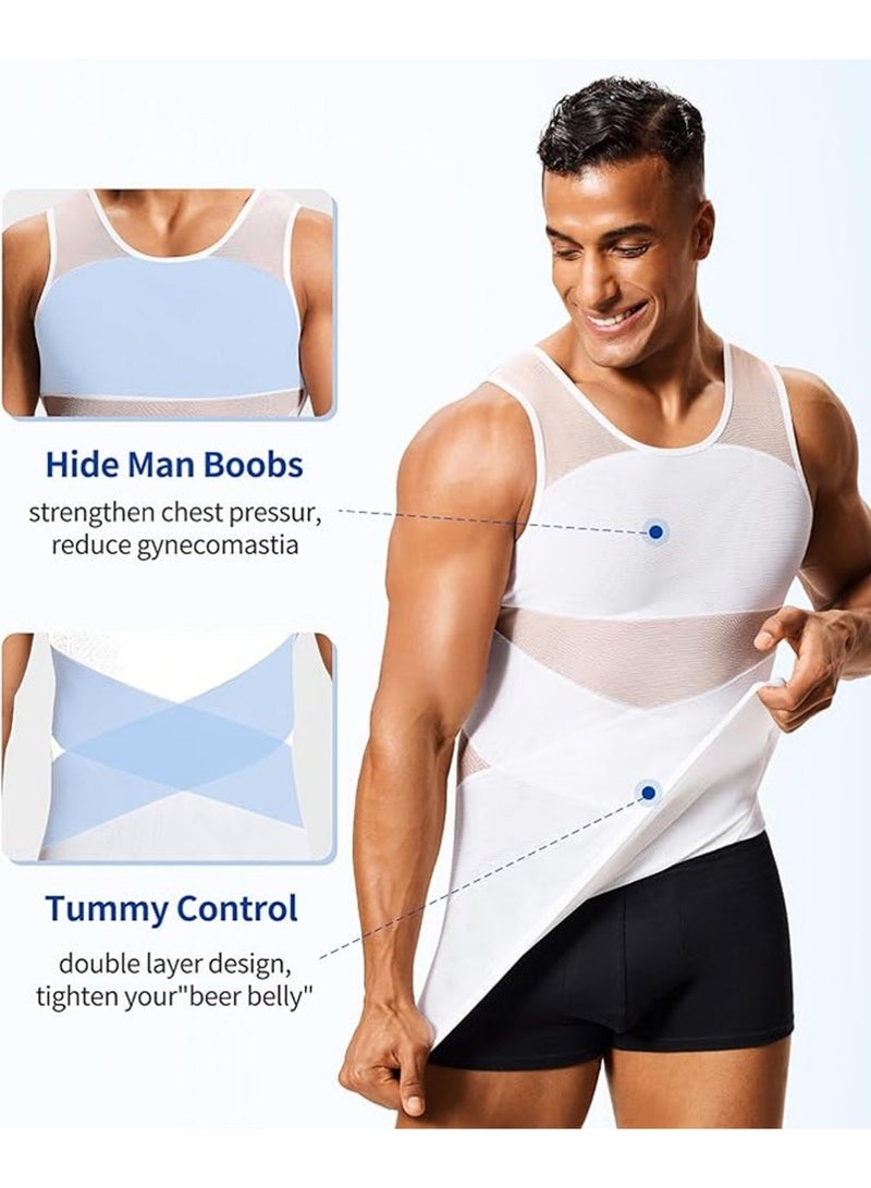 YOUGE 2Pcs Chest Compression Vest Men Body Shaper Sleeveless Posture Corrector Slimming Waist Control Tummy Trimmer Mesh Tops Compression Shirt for Men Slimming Undershirt Body Shaper Tank top Shapewear Vest(L) - Image 5
