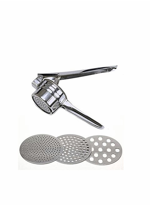 Stainless Steel Potato Ricer Manual Masher for Potatoes Fruits and Vegetables with 3 Interchangeable Discs for Easy Use