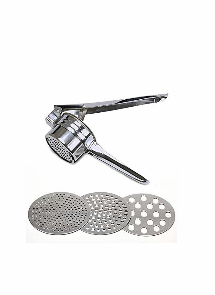 Stainless Steel Potato Ricer Manual Masher for Potatoes Fruits and Vegetables with 3 Interchangeable Discs for Easy Use