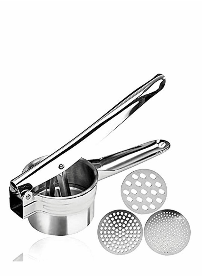 Stainless Steel Potato Ricer Manual Masher for Potatoes Fruits and Vegetables with 3 Interchangeable Discs for Easy Use