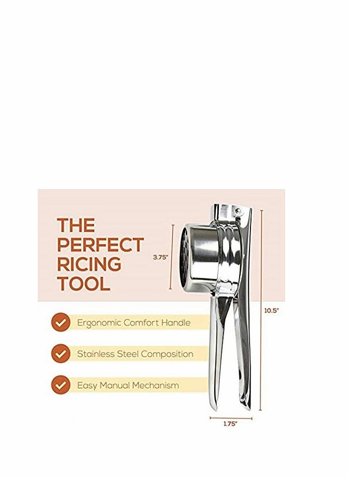 Stainless Steel Potato Ricer Manual Masher for Potatoes Fruits and Vegetables with 3 Interchangeable Discs for Easy Use