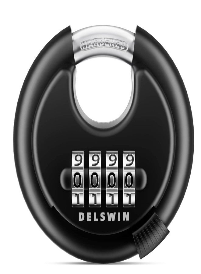 DELSWIN 4 Digit Combination Disc Padlock with Hardened Steel Shackle Combo Lock for Sheds, Storage Unit, School Gym Locker and Fence (Black,1Pcs) - Image 1