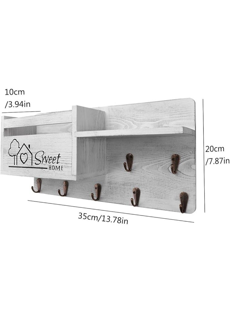 Gocokia Key Hanger Organizer, Mail and Key Holder for Wall Decorative, Wall Shelf with 7 Key Hooks, Wall Mounted Key Hangers with Mailbox, Home Decor (White) - Image 4