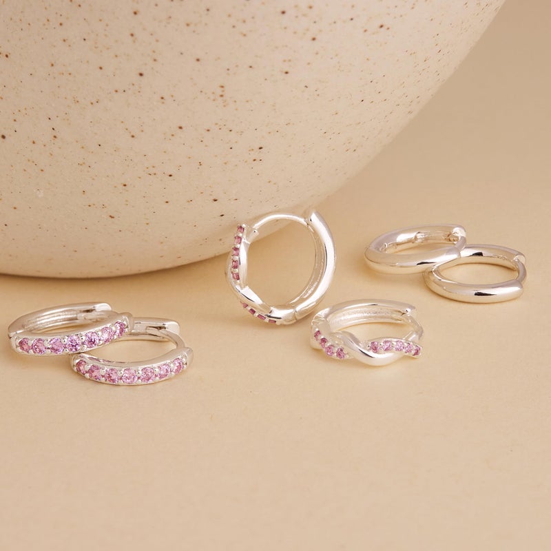 Inerney Sterling Silver Pink Tourmaline Huggie Hoop Earrings Set for Women, Dainty Small Earring Hypoallergenic Jewelry for Multiple Piercings, Trendy Twisted Cartilage Hoops October Birthstone Gift - Image 5