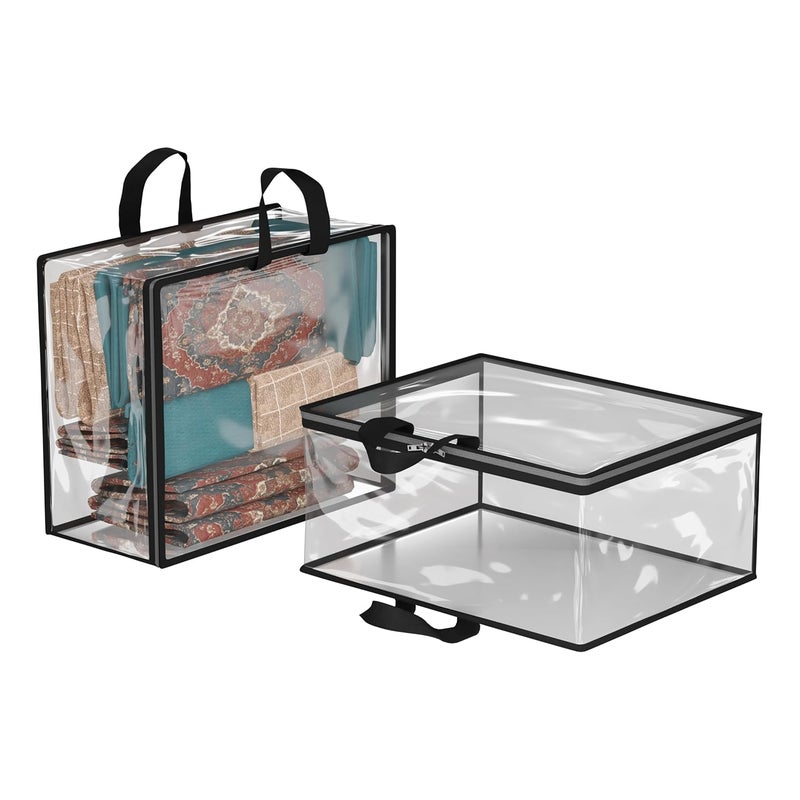 Kuber Industries Pack of 2 Waterproof Storage Bags for Clothes Wardrobe Organizer Transparent Travel Organizer Bag with Handle Large Black - Image 1