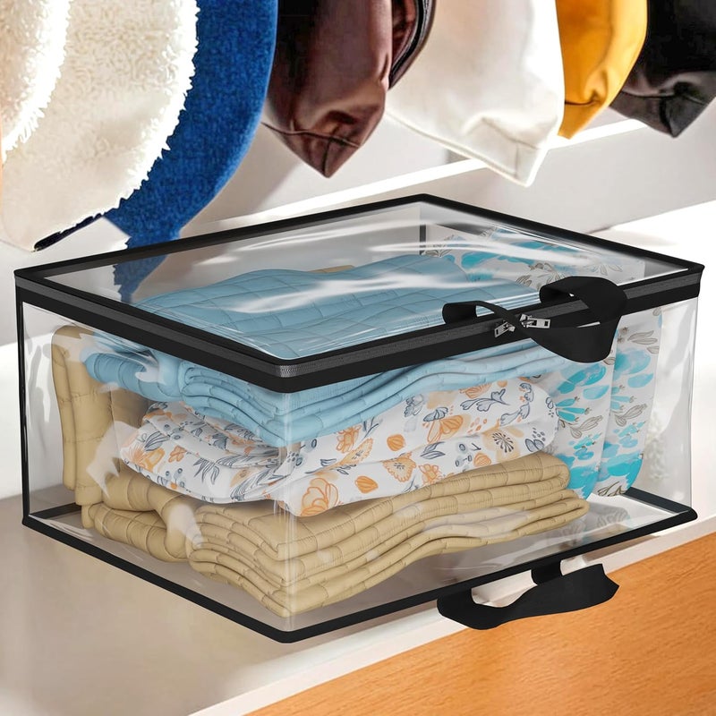 Kuber Industries Pack of 2 Waterproof Storage Bags for Clothes Wardrobe Organizer Transparent Travel Organizer Bag with Handle Large Black - Image 2