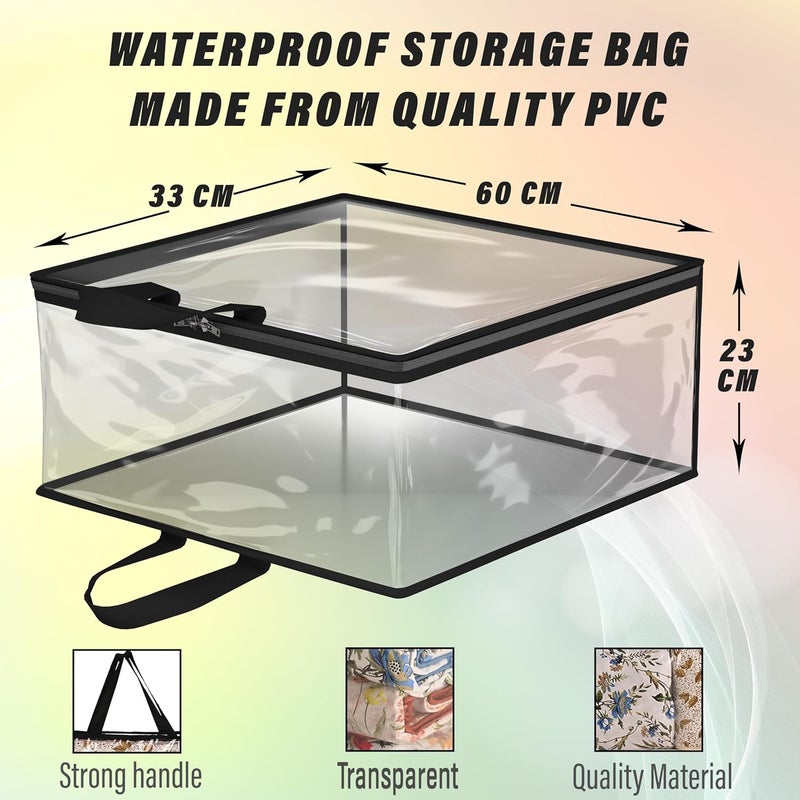 Kuber Industries Pack of 2 Waterproof Storage Bags for Clothes Wardrobe Organizer Transparent Travel Organizer Bag with Handle Large Black - Image 3