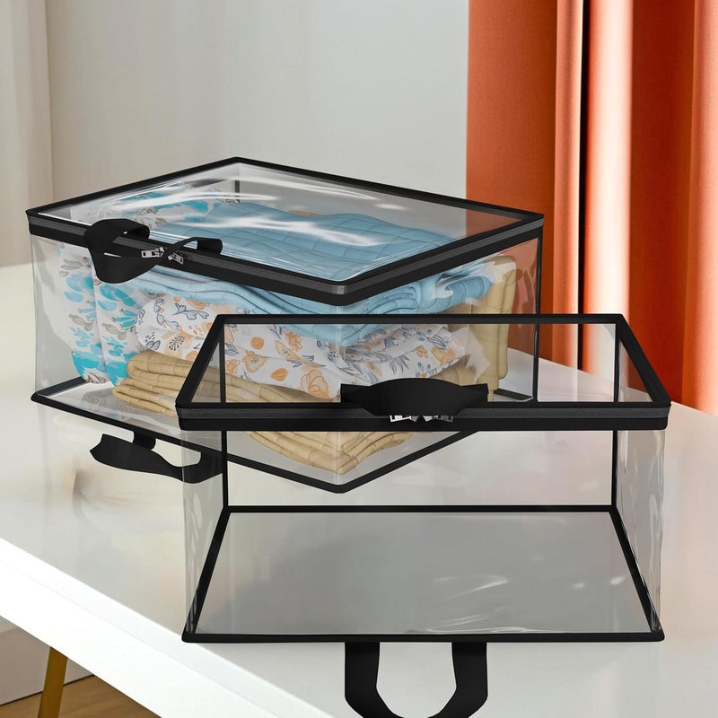 Kuber Industries Pack of 2 Waterproof Storage Bags for Clothes Wardrobe Organizer Transparent Travel Organizer Bag with Handle Large Black - Image 4