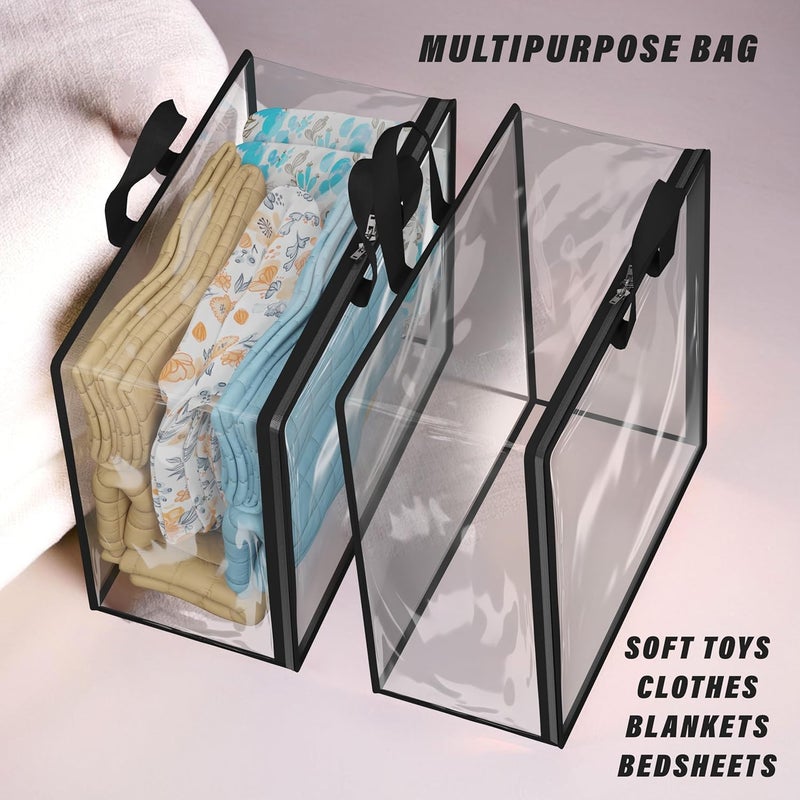 Kuber Industries Pack of 2 Waterproof Storage Bags for Clothes Wardrobe Organizer Transparent Travel Organizer Bag with Handle Large Black - Image 5