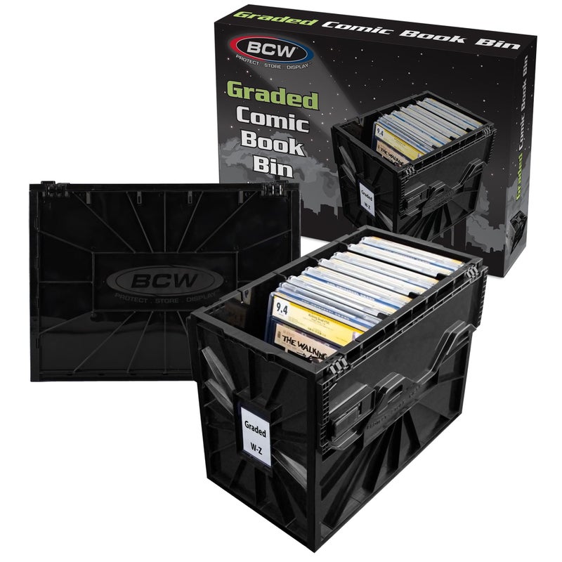 BCW Graded Comic Book Bin - Black 2 Pack | Fits ~30 Graded Slabs | Acid-Free, Stackable Plastic Storage Box with Partition - Image 1