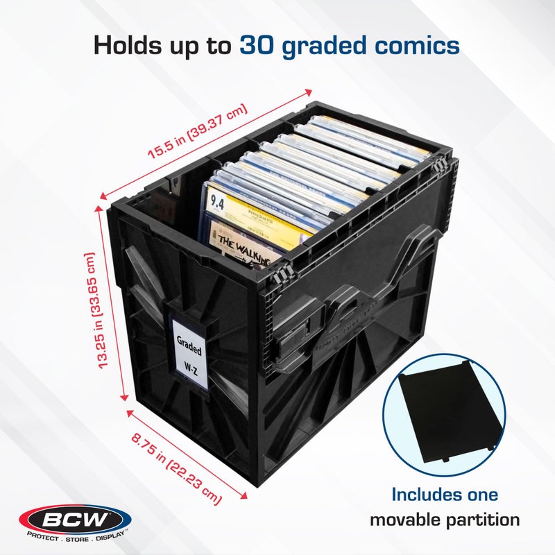 BCW Graded Comic Book Bin - Black 2 Pack | Fits ~30 Graded Slabs | Acid-Free, Stackable Plastic Storage Box with Partition - Image 4