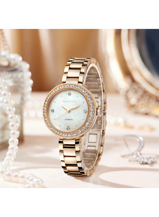 Shanghai Women's Watch Metropolitan Series Exquisite Ladies Automatic Mechanical Watch Diamond Bezel White Dial Women's Day Gift - Image 1