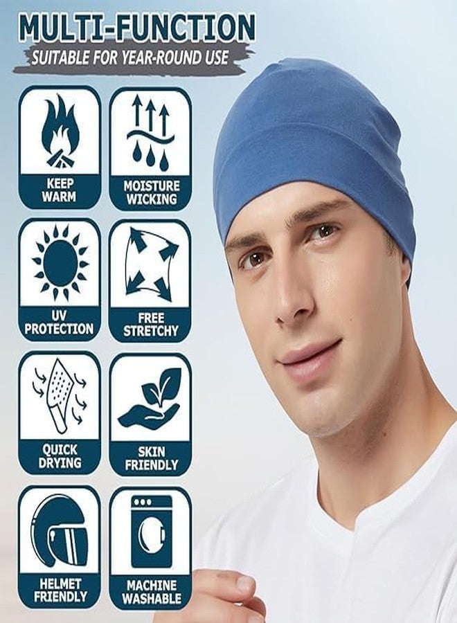PAROPKAR 100% Cotton Lycra Skull Cap Helmet Liner for Men & Women, Moisture Wicking Beanie for Motorcycle, Cycling, Running, Football (in, Alpha, Free Size, Standard, Blue, White) - Image 3