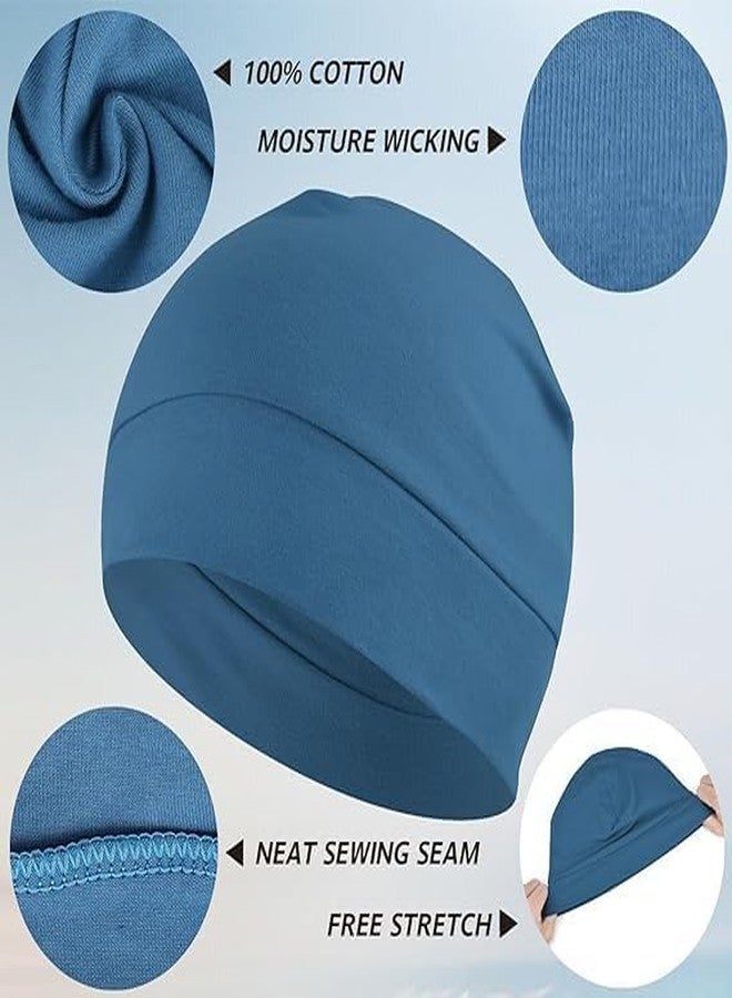 PAROPKAR 100% Cotton Lycra Skull Cap Helmet Liner for Men & Women, Moisture Wicking Beanie for Motorcycle, Cycling, Running, Football (in, Alpha, Free Size, Standard, Blue, White) - Image 2