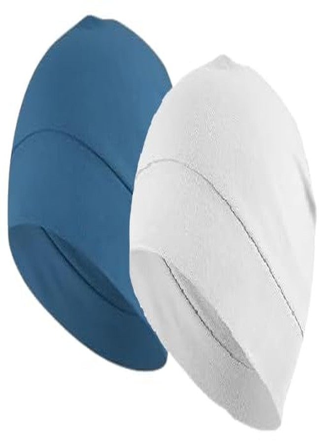 PAROPKAR 100% Cotton Lycra Skull Cap Helmet Liner for Men & Women, Moisture Wicking Beanie for Motorcycle, Cycling, Running, Football (in, Alpha, Free Size, Standard, Blue, White) - Image 1