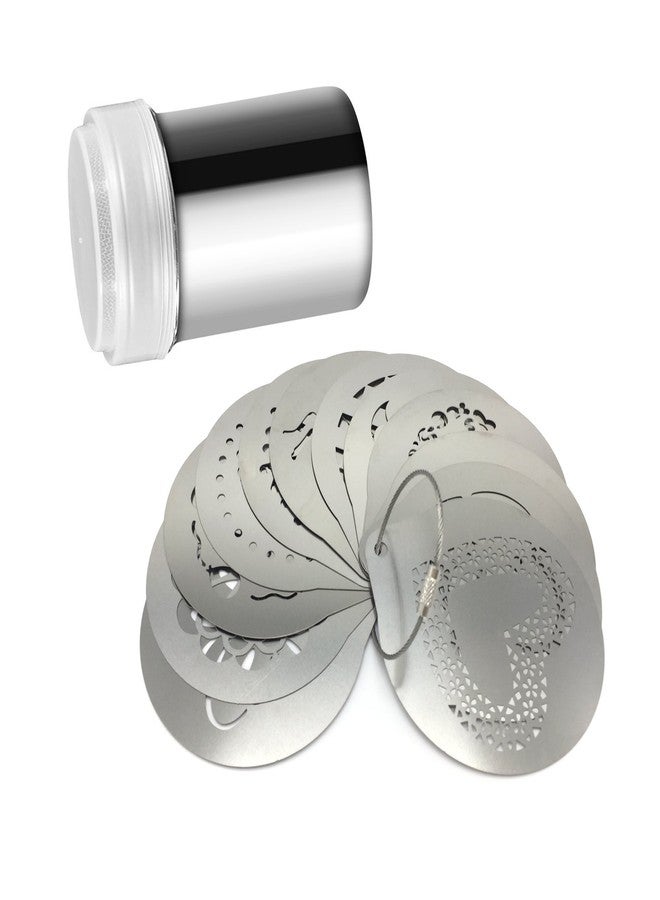 Lofekea Stainless Steel Powder Shakers Coffee Cocoa Cinnamon Shaker Cans Mesh Duster with 16PCS Stainless Steel Barista Coffee Decorating Stencils Template for Latte Cappuccino, Cupcake Stencils - Image 2