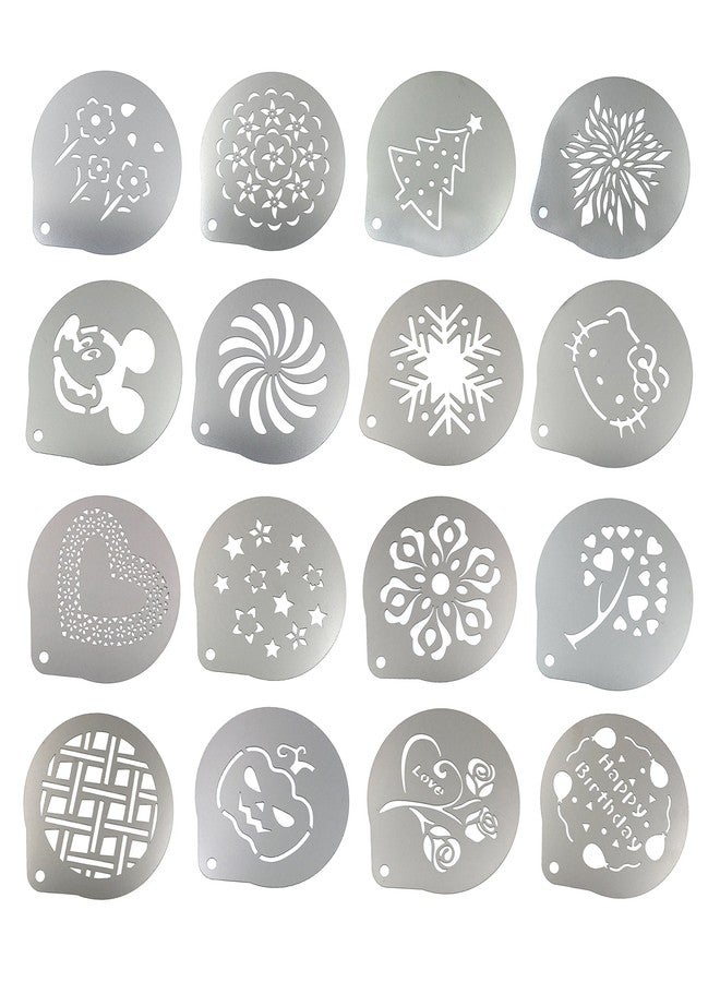 Lofekea Stainless Steel Powder Shakers Coffee Cocoa Cinnamon Shaker Cans Mesh Duster with 16PCS Stainless Steel Barista Coffee Decorating Stencils Template for Latte Cappuccino, Cupcake Stencils - Image 4