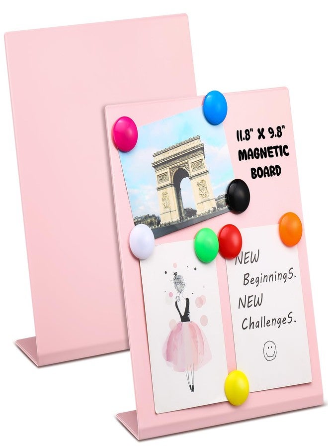 Tosstuki 2 Pack Pink Magnetic Bulletin Board Stand 8 Magnets 11.81 x 9.84 x 3.35 Inch Metal Magnet Display Board Tabletop Memo Display Easel Stand Magnetic for Home School Kitchen Office Photos - Image 1