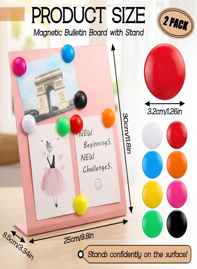 Tosstuki 2 Pack Pink Magnetic Bulletin Board Stand 8 Magnets 11.81 x 9.84 x 3.35 Inch Metal Magnet Display Board Tabletop Memo Display Easel Stand Magnetic for Home School Kitchen Office Photos - Image 2