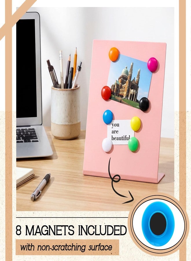 Tosstuki 2 Pack Pink Magnetic Bulletin Board Stand 8 Magnets 11.81 x 9.84 x 3.35 Inch Metal Magnet Display Board Tabletop Memo Display Easel Stand Magnetic for Home School Kitchen Office Photos - Image 4