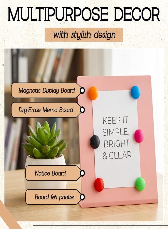 Tosstuki 2 Pack Pink Magnetic Bulletin Board Stand 8 Magnets 11.81 x 9.84 x 3.35 Inch Metal Magnet Display Board Tabletop Memo Display Easel Stand Magnetic for Home School Kitchen Office Photos - Image 3