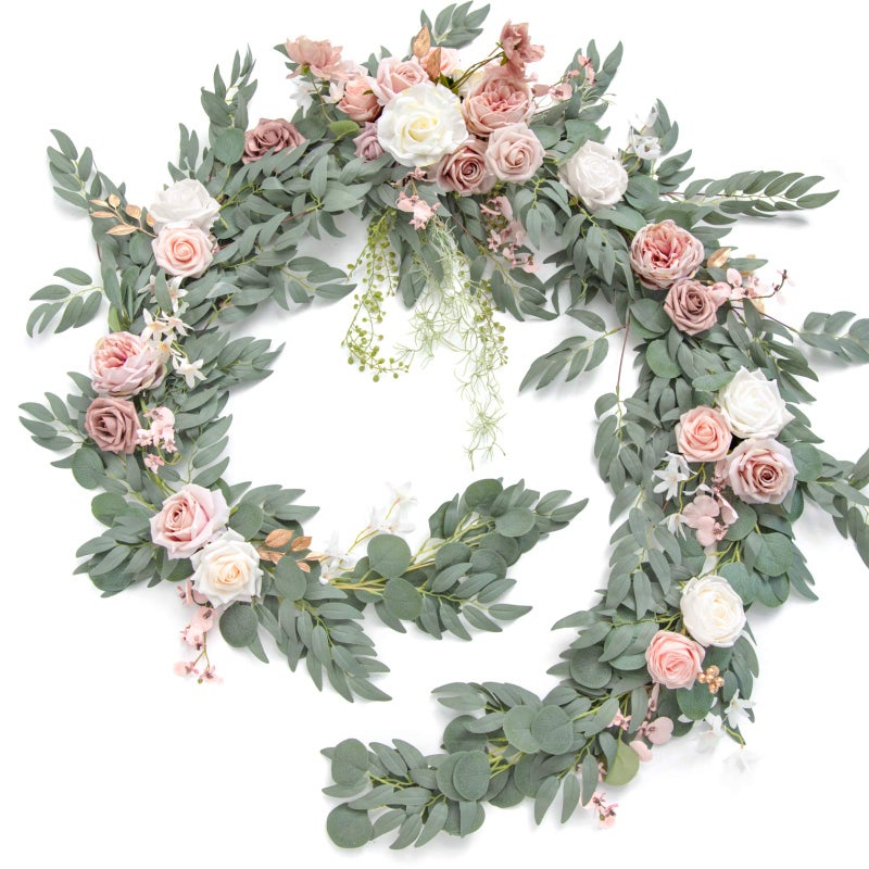 Ling's moment Lings Moment 9FT Spring Flower Garland for Backdrop Decorations  Wedding Arch Flowers Eucalyptus  Rose Artificial Floral Garland for Mantle  Sweetheart Table Decor for Reception Dusty Rose 