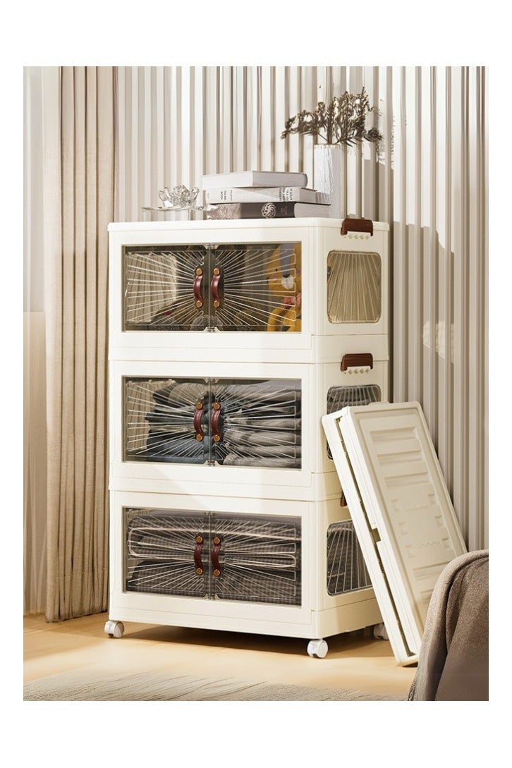 Marcolo Storage Cabinet with Doors – Mobile Storage Organizer with Wheels, Durable and Spacious Multi-Purpose Cabinet for Home, Office, or Kitchen (White, 3 Layer, 50x30cm) - Image 3